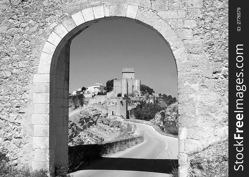 AlarcÃ³n castle, view from the third gate, Spain. AlarcÃ³n castle, view from the third gate, Spain