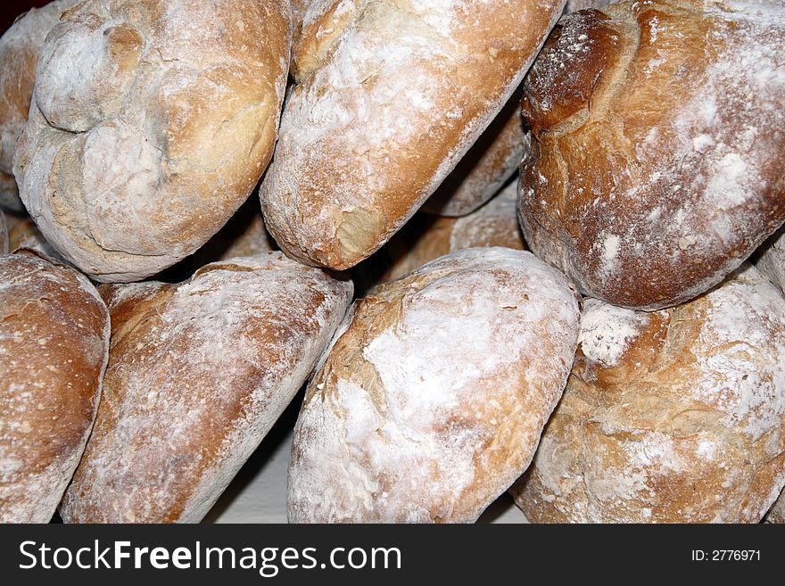 Fresh bread details in a bakerÂ´s shop