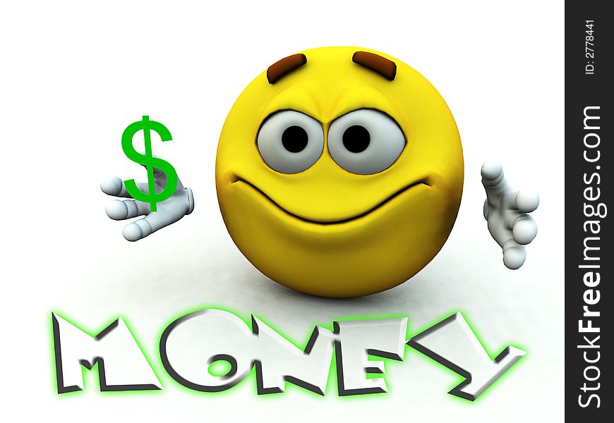 A image of a happy cartoon man with a dollar sign in his hand. A image of a happy cartoon man with a dollar sign in his hand.