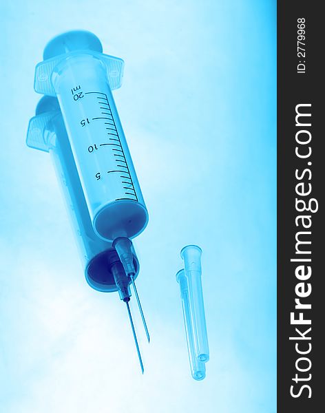 Medical disposable syringe on white background