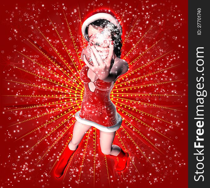 3d Woman In Christmas Dress