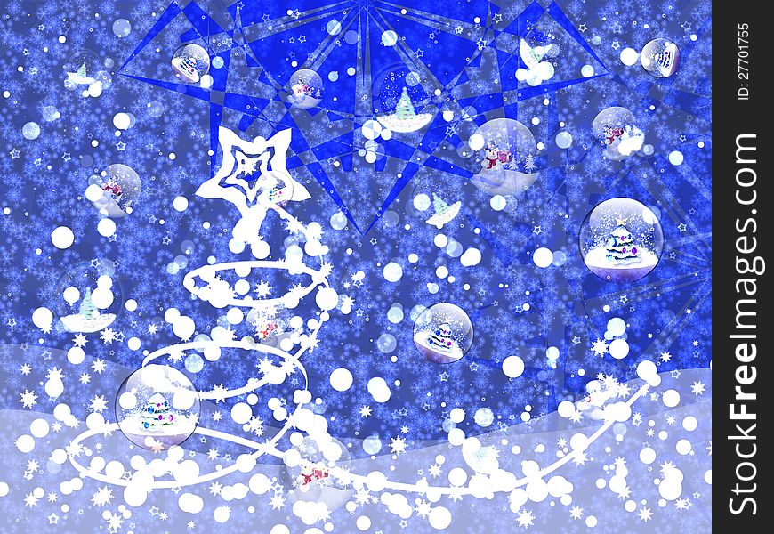 Illustration of abstract Christmas tree and snowglobs background. Illustration of abstract Christmas tree and snowglobs background.