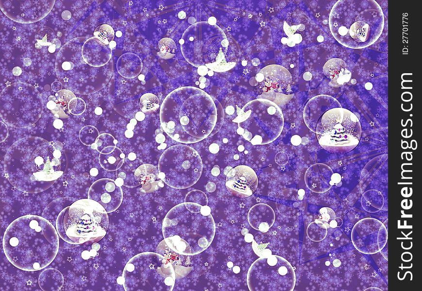 Illustration of purple Christmas background with snowglobes and bubbles. Illustration of purple Christmas background with snowglobes and bubbles.