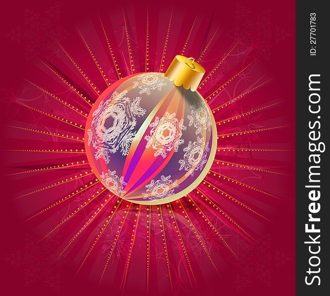 Illustration of colorful bright christmas ball over red background. Illustration of colorful bright christmas ball over red background.