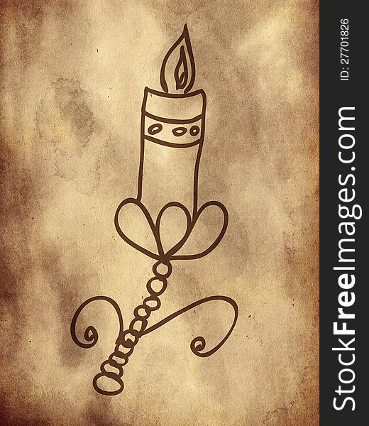 Illustration of an abstract hand drawn candle on grunge paper background. Illustration of an abstract hand drawn candle on grunge paper background.