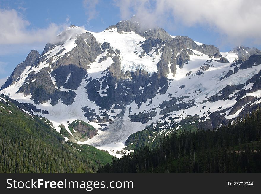 Mount Shuksan with a reflection in a picture lake in Washington State USA