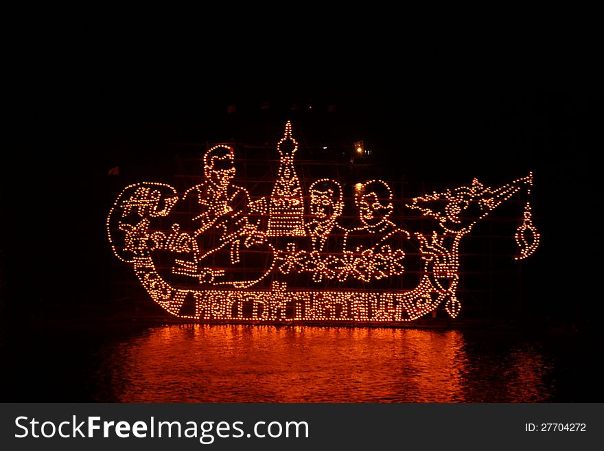 Budhist made fire boat tosacrifice lord Buddha in end of the Buddhist lent day. At nakhonpanom province northeast of Thailand