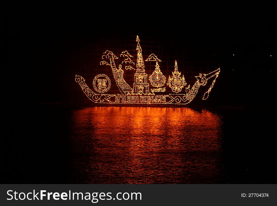 Budhist made fire boat tosacrifice lord Buddha in end of the Buddhist lent day. At nakhonpanom province northeast of Thailand