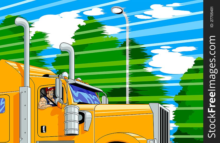 Illustration of a truck driver at full speed. Available in vector EPS format.