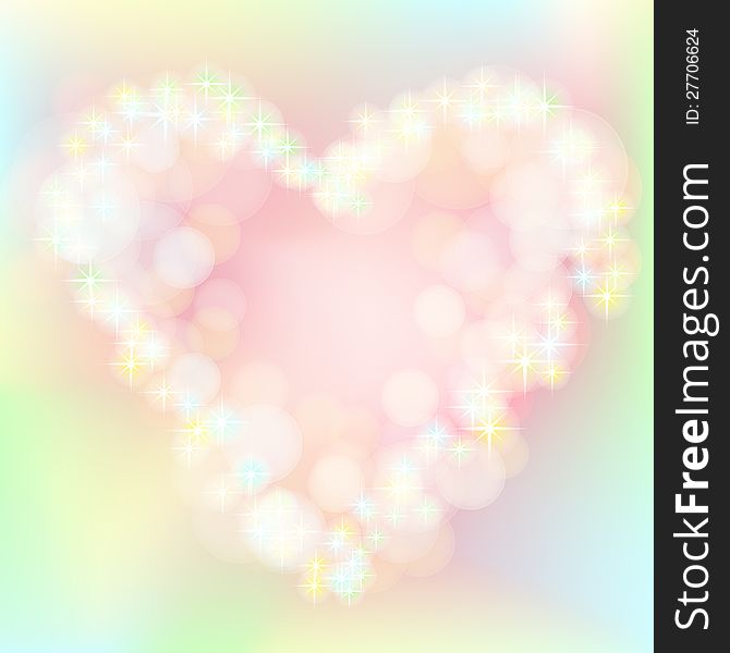 Shiny colourful Valentine day background decorated with glowing stars in the shape of the heart. Shiny colourful Valentine day background decorated with glowing stars in the shape of the heart