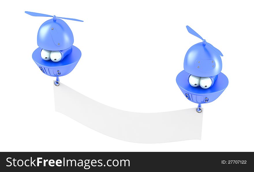 Cartoon flying characters with blank banner