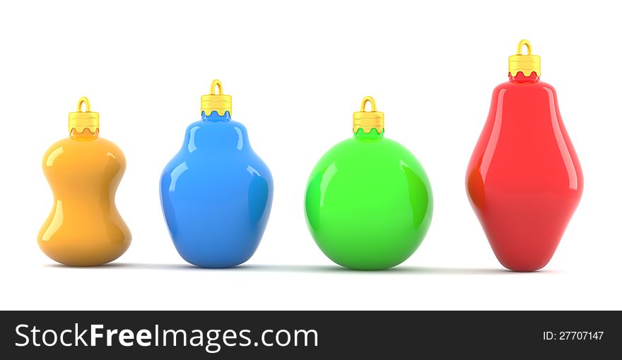 Colored christmas baubles  on white background