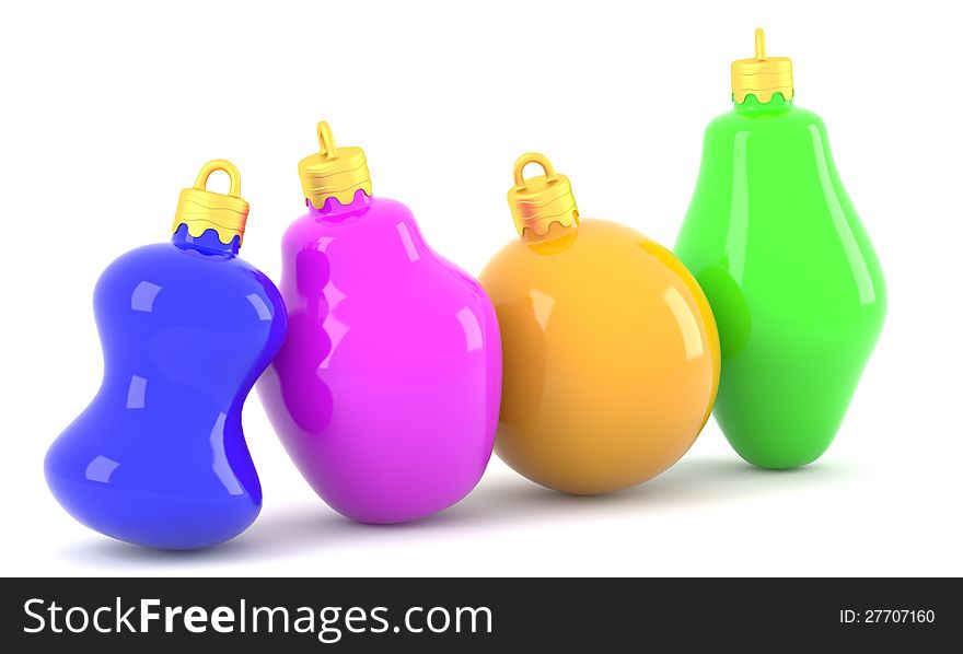 Colored christmas baubles  on white background