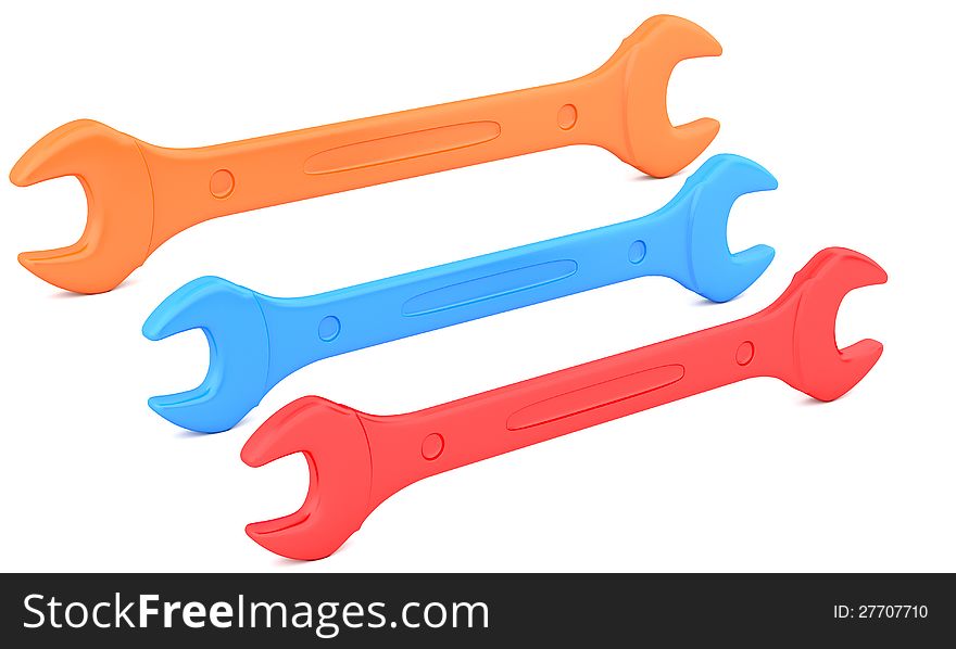 Three color wrenches isolated on white background