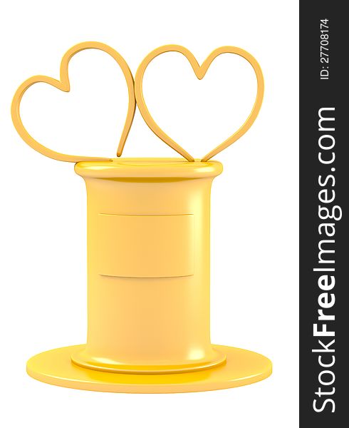 Two Abstract Hearts On Golden Pedestal