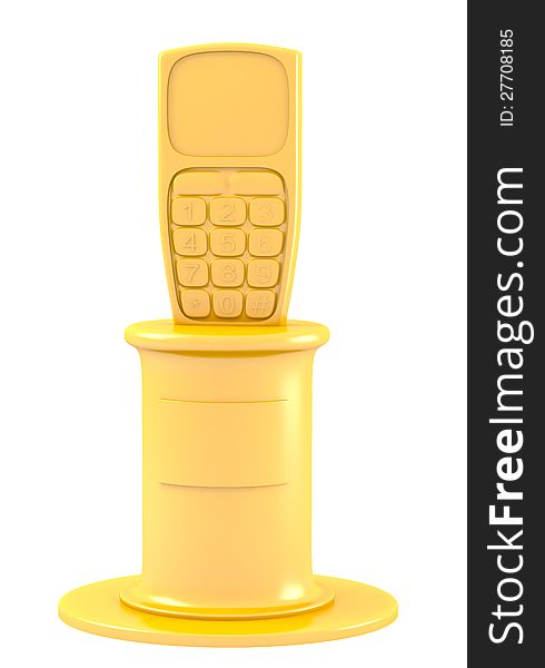Mobile phone on golden pedestal