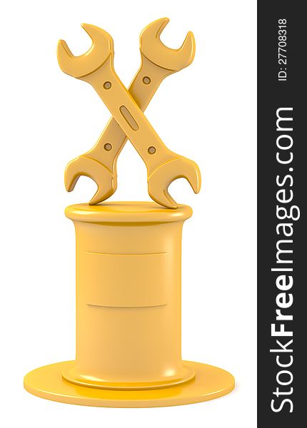 Two Wrenches On Golden Pedestal