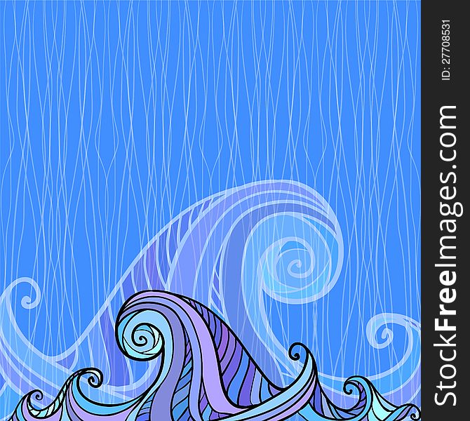 Artistic hand-drawing blue and violet waves background