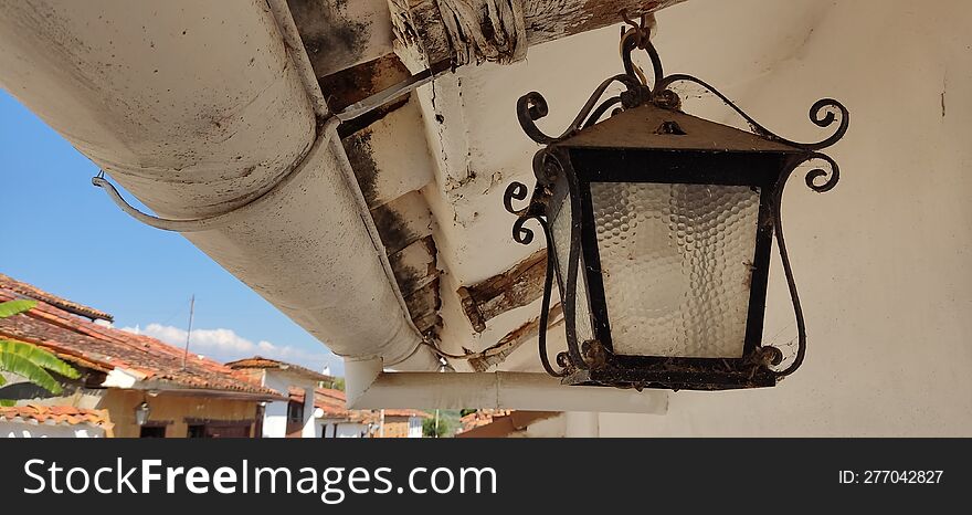 A lamp adorns a house in a town in northeastern Colombia.