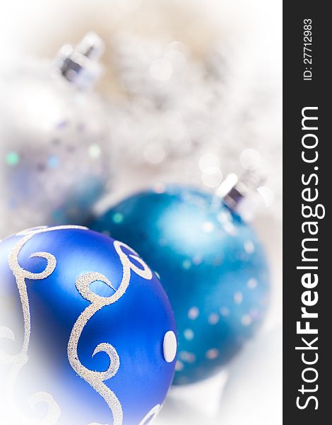 Christmas background with blue and silver ornaments. Christmas background with blue and silver ornaments