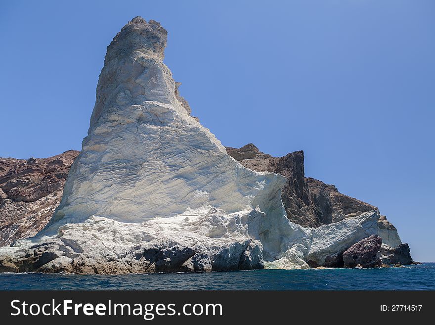 View of white rock on the trip to white beach. Akrotiri. Santorini