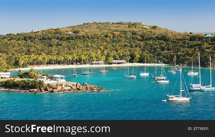 Cozy beach and sailboat lagoon in St. Thomas, US Virgin Islands. Cozy beach and sailboat lagoon in St. Thomas, US Virgin Islands