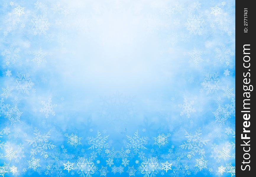 Sharp and diffuse snowflakes on a soft blue background with a mirrored kaleidoscope effect and glowing center. Sharp and diffuse snowflakes on a soft blue background with a mirrored kaleidoscope effect and glowing center.