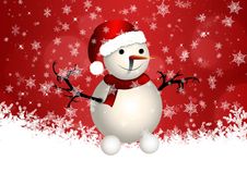 Cute Snowman On Red Background Royalty Free Stock Photos