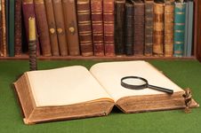 Leather Books, Candlestick, Magnifying Glass Royalty Free Stock Photos Leather Books, Candlestick, Magnifying Glass Royalty Free Stock Photos