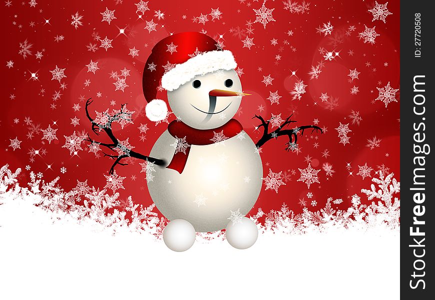 Cute Snowman On Red Background