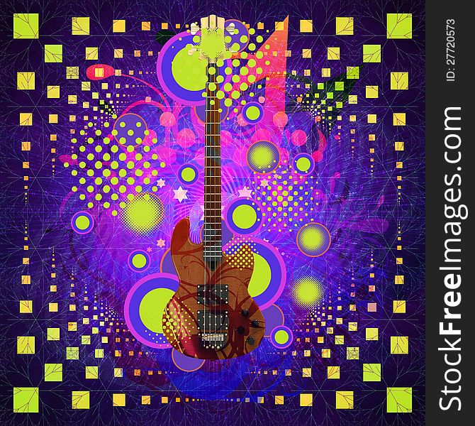 Abstract illustration of 3d guitar on colorful background. Abstract illustration of 3d guitar on colorful background.