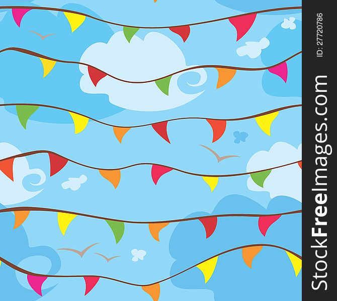 Celebration flags and sky seamless pattern