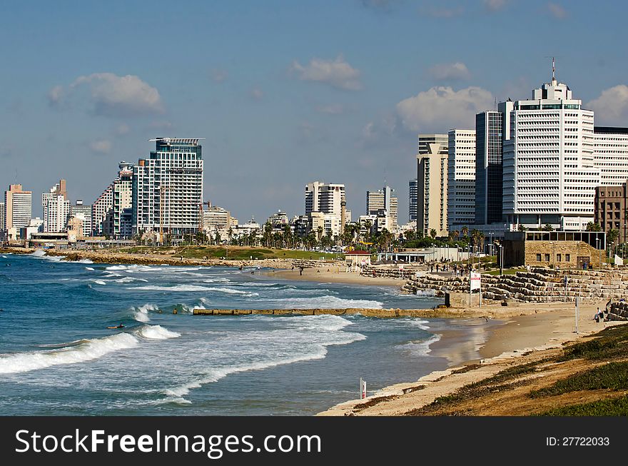 View of Tel-Aviv from promenade. View of Tel-Aviv from promenade