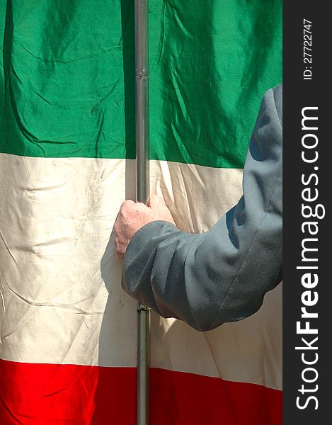 Particular Italian flag during a dimostration military. Particular Italian flag during a dimostration military