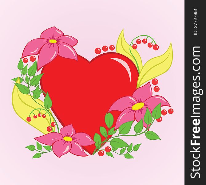 Valentine heart with floral ornaments, vector illustration. Valentine heart with floral ornaments, vector illustration