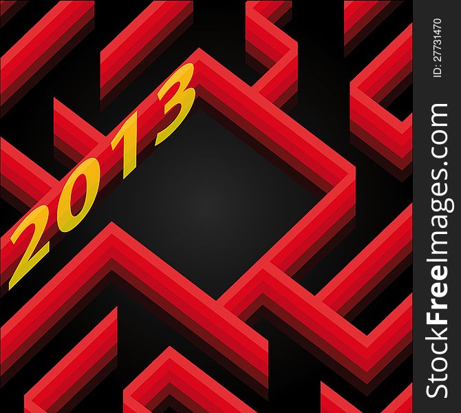 Red shaded labyrinth wall new year card wish vector. Red shaded labyrinth wall new year card wish vector