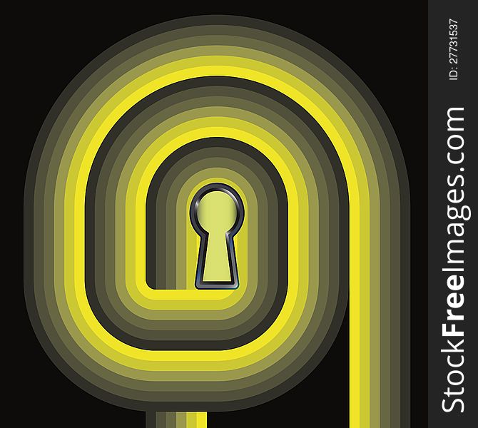 Yellow swirl way to right choice door keyhole concept. Yellow swirl way to right choice door keyhole concept