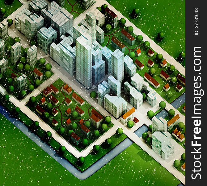 Enviromantal new sustainable city winter concept development illustration perspective render illustration
