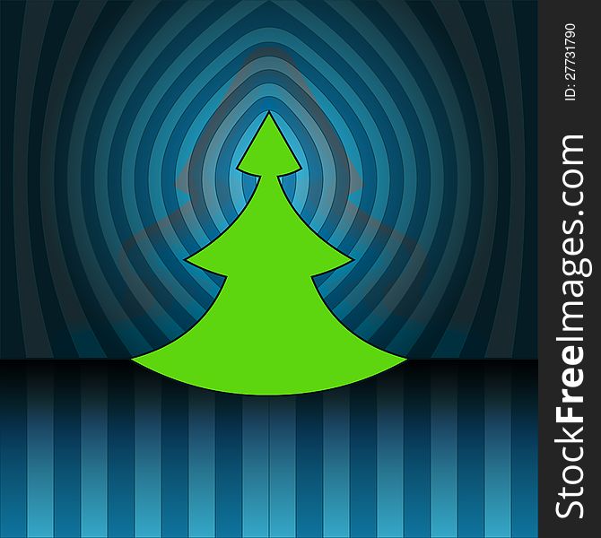 Modern shape christmas tree on blue center striped wall vector card