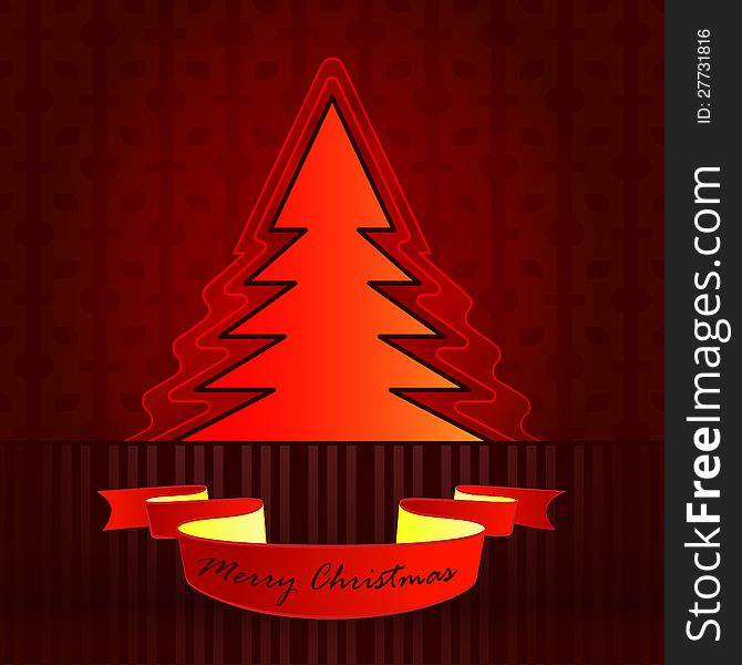 Tree silhouette designed red brown christmas vector card