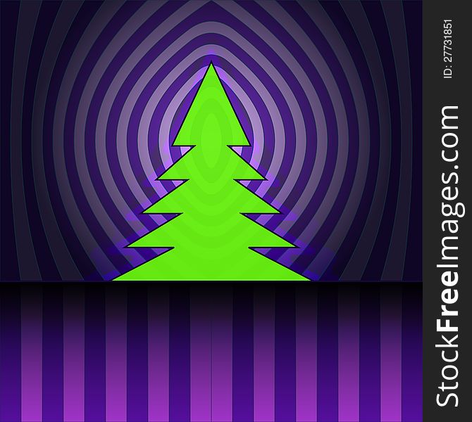 Christmas Tree Silhouette On Violet Curtain