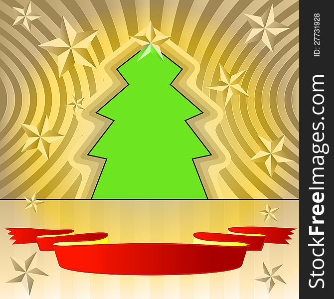 Tree shape designed with stars and ribbon as christmas vector card. Tree shape designed with stars and ribbon as christmas vector card