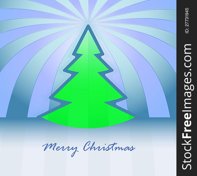 Green Christmas Tree And Striped Background