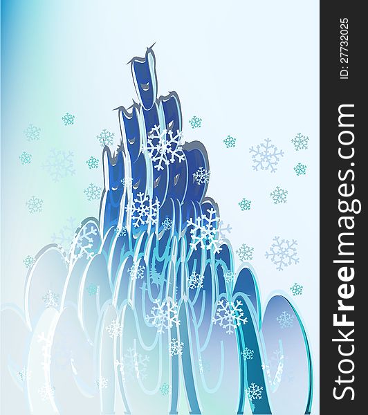 Abstract blue elliptic shapes with falling snow card vector template. Abstract blue elliptic shapes with falling snow card vector template