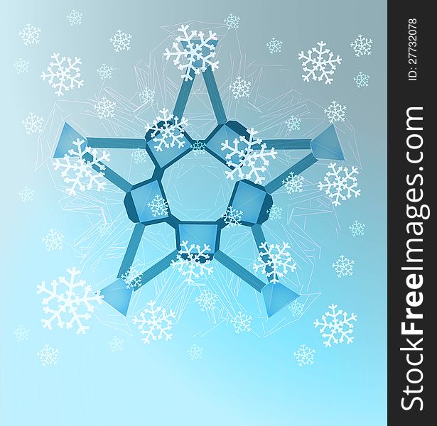 Abstract blue winter symmetry with falling snow card vector template. Abstract blue winter symmetry with falling snow card vector template