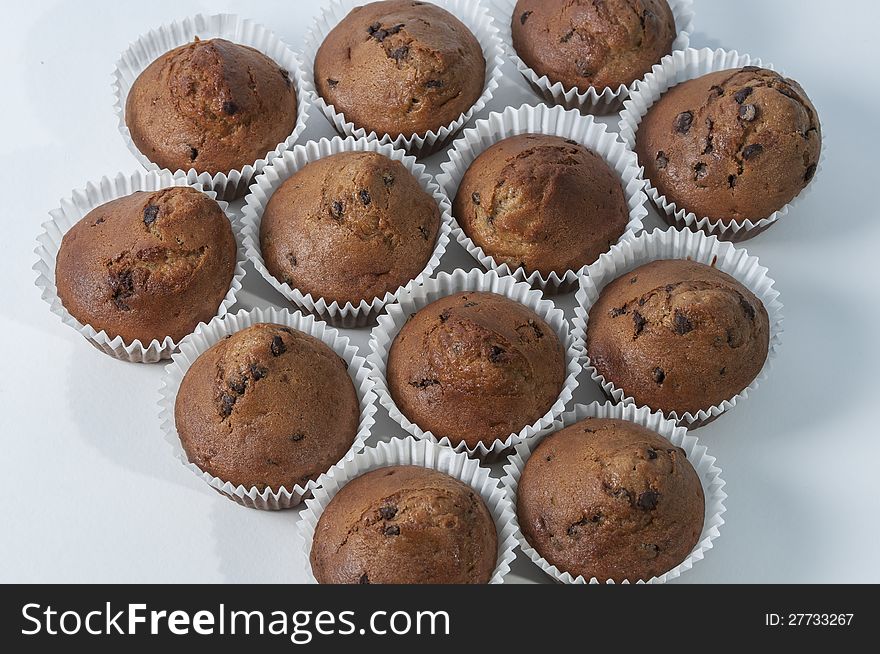 Freshly baked chocolate chip muffins