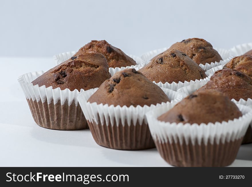 Freshly baked chocolate chip muffins