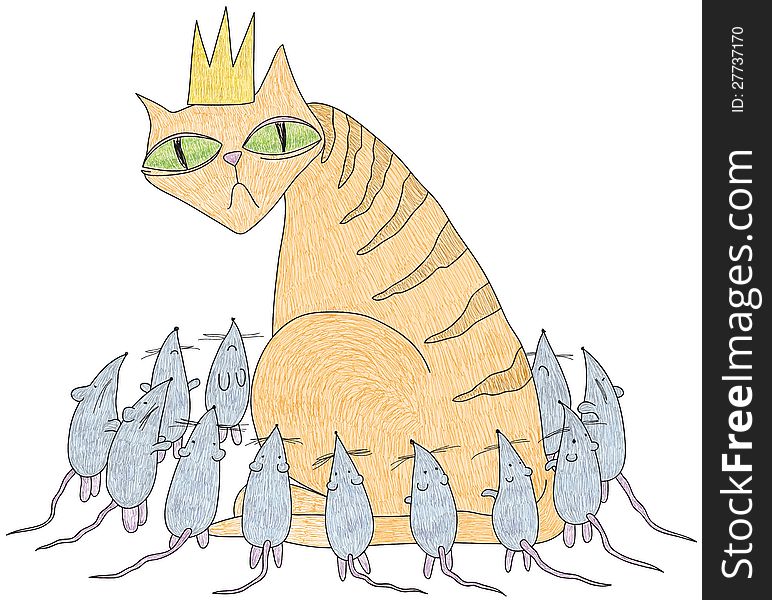 Vector illustration of cat surrounded by mice. Vector illustration of cat surrounded by mice