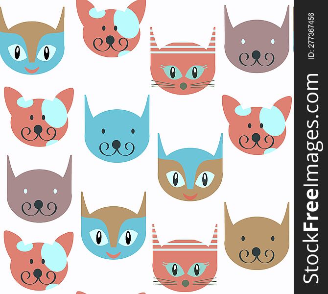 Cat Animals Seamless Pattern. Cute Background For Design Surfases