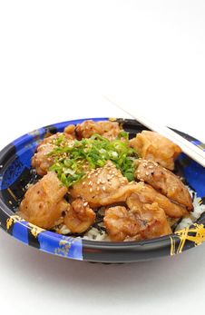 Grill Chicken With Steamed Rice, Japanese Food Royalty Free Stock Photography